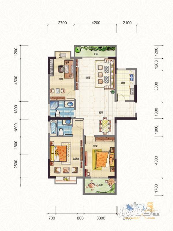 华洲御墅湾3室2厅2卫130.6㎡户型图