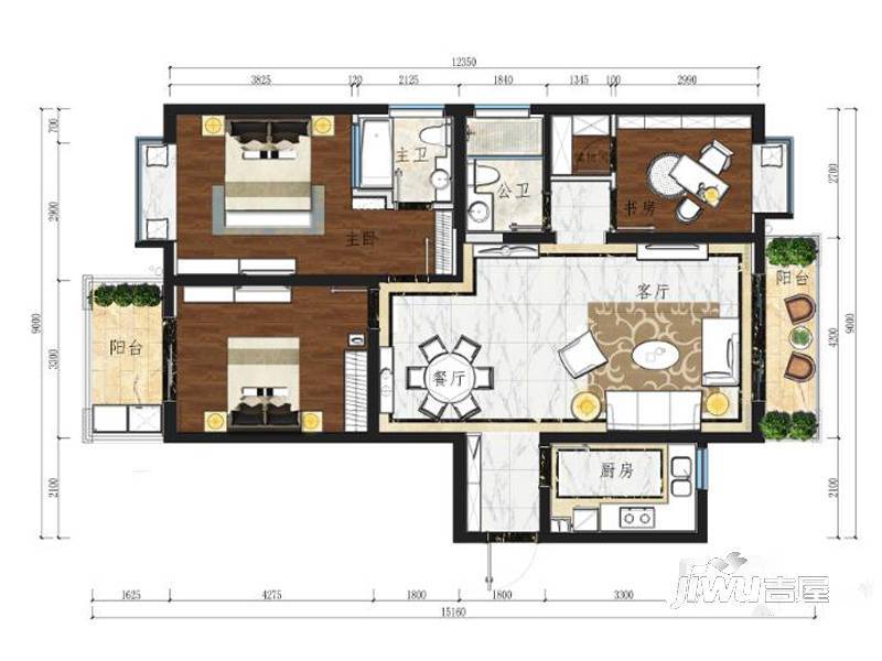 华洲御墅湾3室2厅2卫130㎡户型图